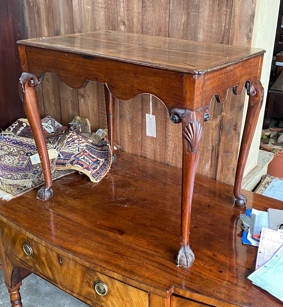 An 18th century walnut silver table, width 75cm, depth 50cm, height 63cm
